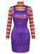 2PCS 1960s Striped High Neck Top & Overall Dress