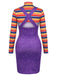 2PCS 1960s Striped High Neck Top & Overall Dress