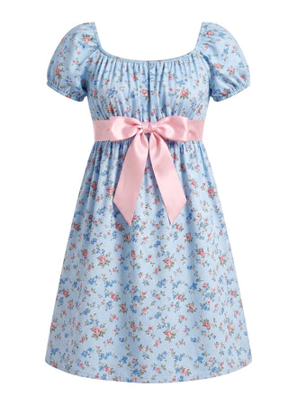 Light Blue 1960s Vintage Floral Dress