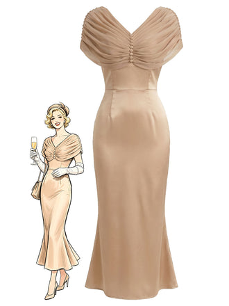 [Pre-Sale] Champagne 1930s V Neck Belted Dress