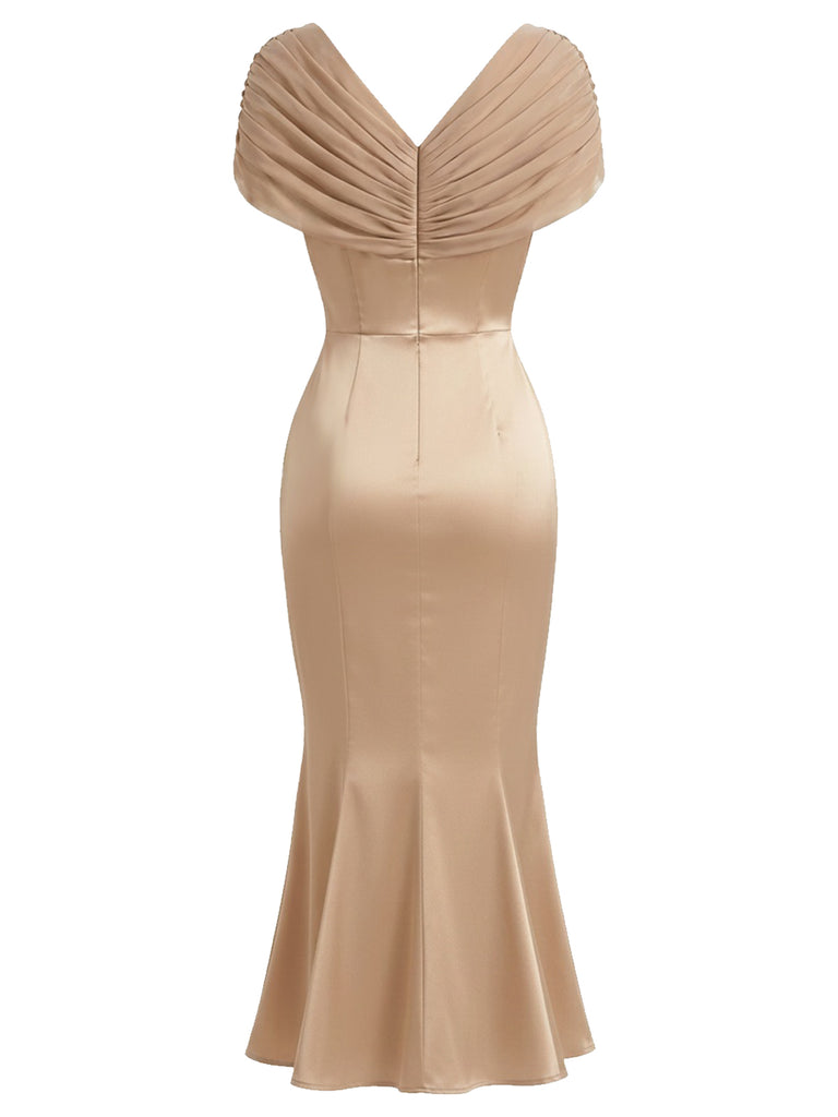 [Pre-Sale] Champagne 1930s V Neck Belted Dress 3