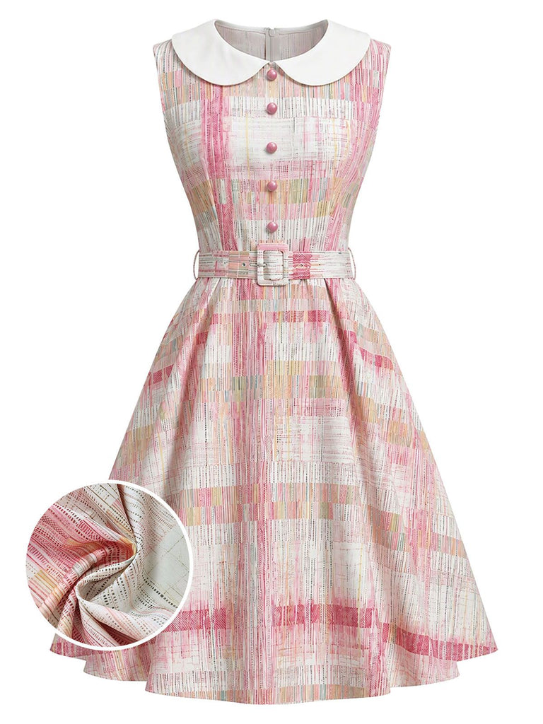 Pink 1950s Plaid Peter Pan Collar Sleeveless Dress
