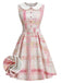 Pink 1950s Plaid Peter Pan Collar Sleeveless Dress