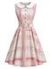 Pink 1950s Plaid Peter Pan Collar Sleeveless Dress