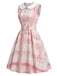 Pink 1950s Plaid Peter Pan Collar Sleeveless Dress
