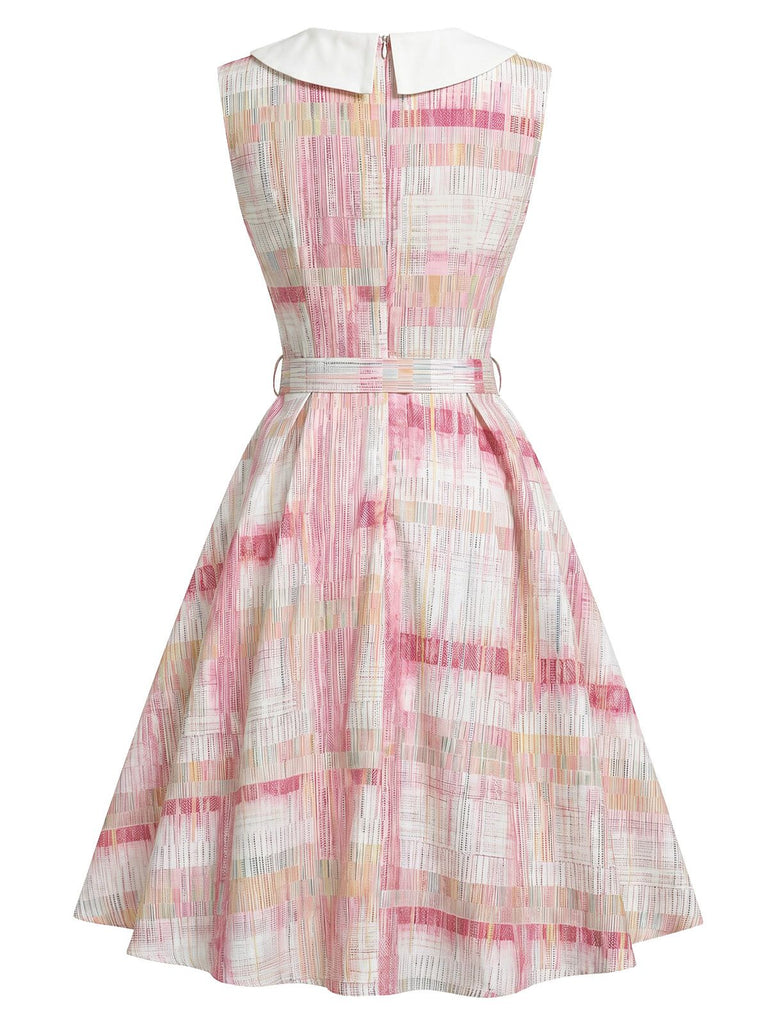 Pink 1950s Plaid Peter Pan Collar Sleeveless Dress