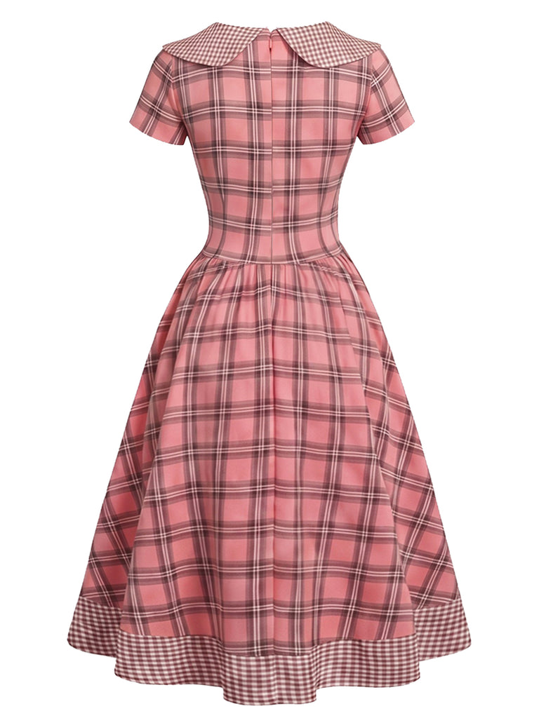 [Pre-Sale] 1940s Plaid Peter Pan Collar Button Bow Dress