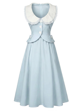 [Pre-Sale] Light Blue 1940s Peter Pan Collar A-Line Midi Dress