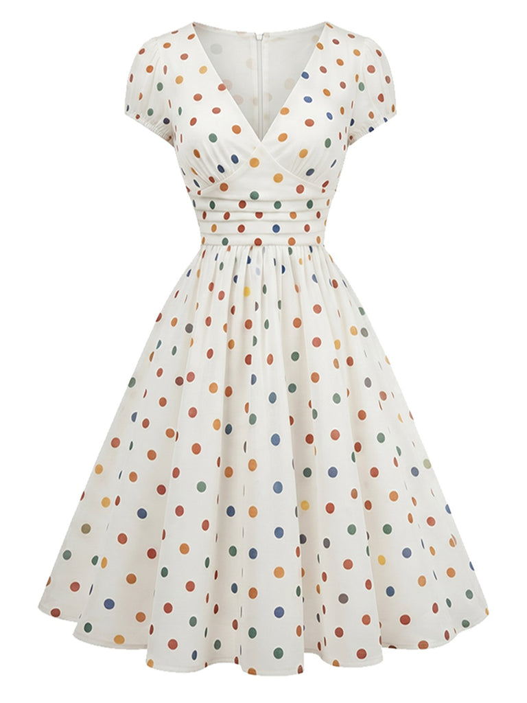 [Pre-Sale] Multicolor 1950s Polka Dot V-Neck Swing Dress