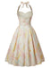 [Pre-Sale] 1950s Pastel Cherry Print Halter Belted Swing Dress