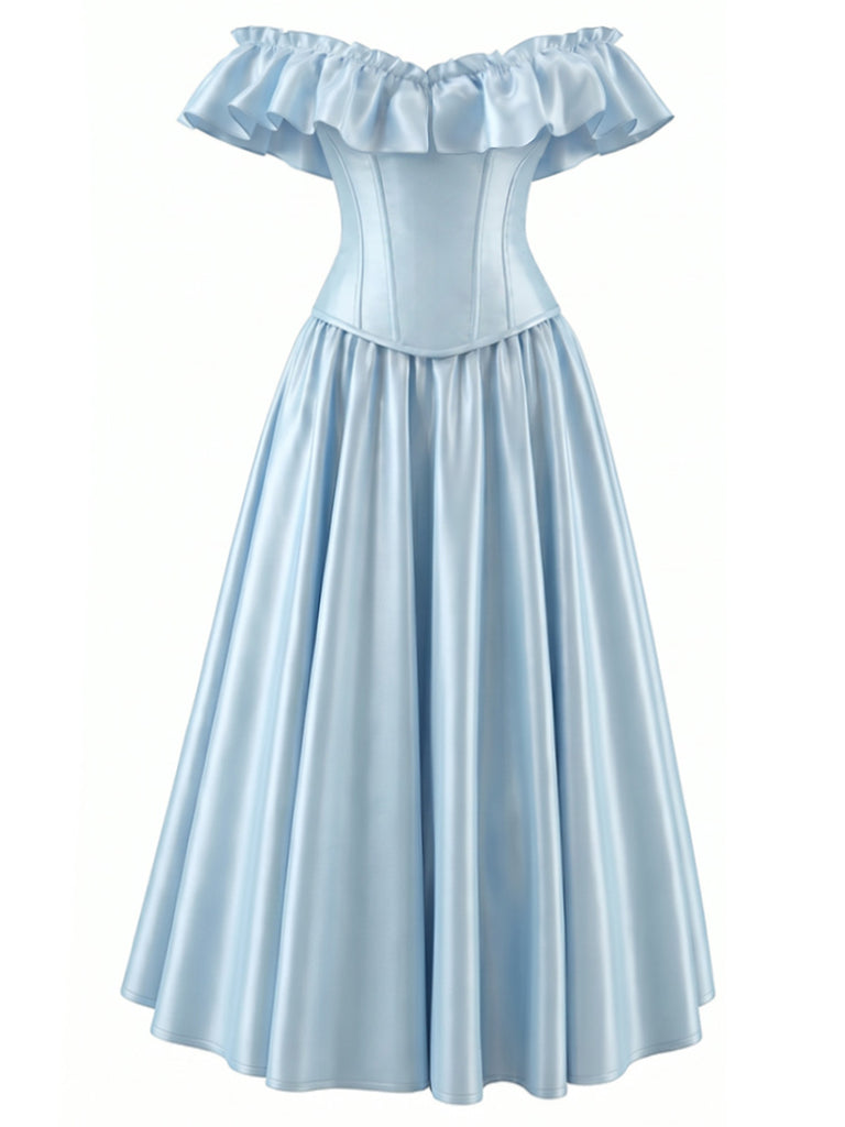 [Pre-Sale] Light Blue Grey 1950s Ruffle Dress 3