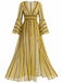 [Pre-Sale] Plus Size Yb 1980s V Neck Striped Patchwork Dress