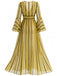 [Pre-Sale] Plus Size Yb 1980s V Neck Striped Patchwork Dress 3