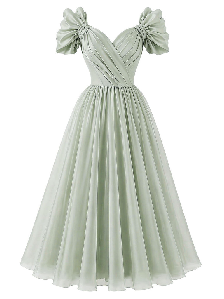 [Pre-Sale] Sage Green 1950s Sweetheart Neck Bow Sleeve Chiffon Dress