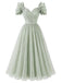 [Pre-Sale] Sage Green 1950s Sweetheart Neck Bow Sleeve Chiffon Dress
