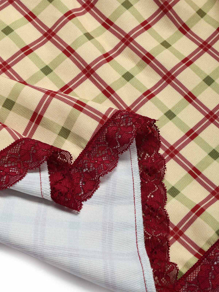 [Pre-Sale] Champagne 1940s Plaid Lace Vintage Dress 8