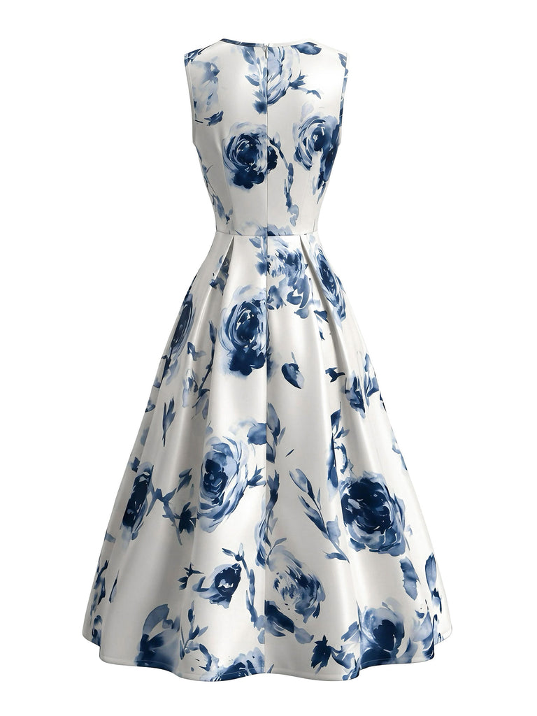 1950s Round Neck Roses Sleeveless Midi Dress, vintage dress, retro fashion, rockabilly, pin-up fashion - perfect for women who love vintage and retro fashion