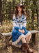 Blue White 1970s Floral V Neck Dress 3
