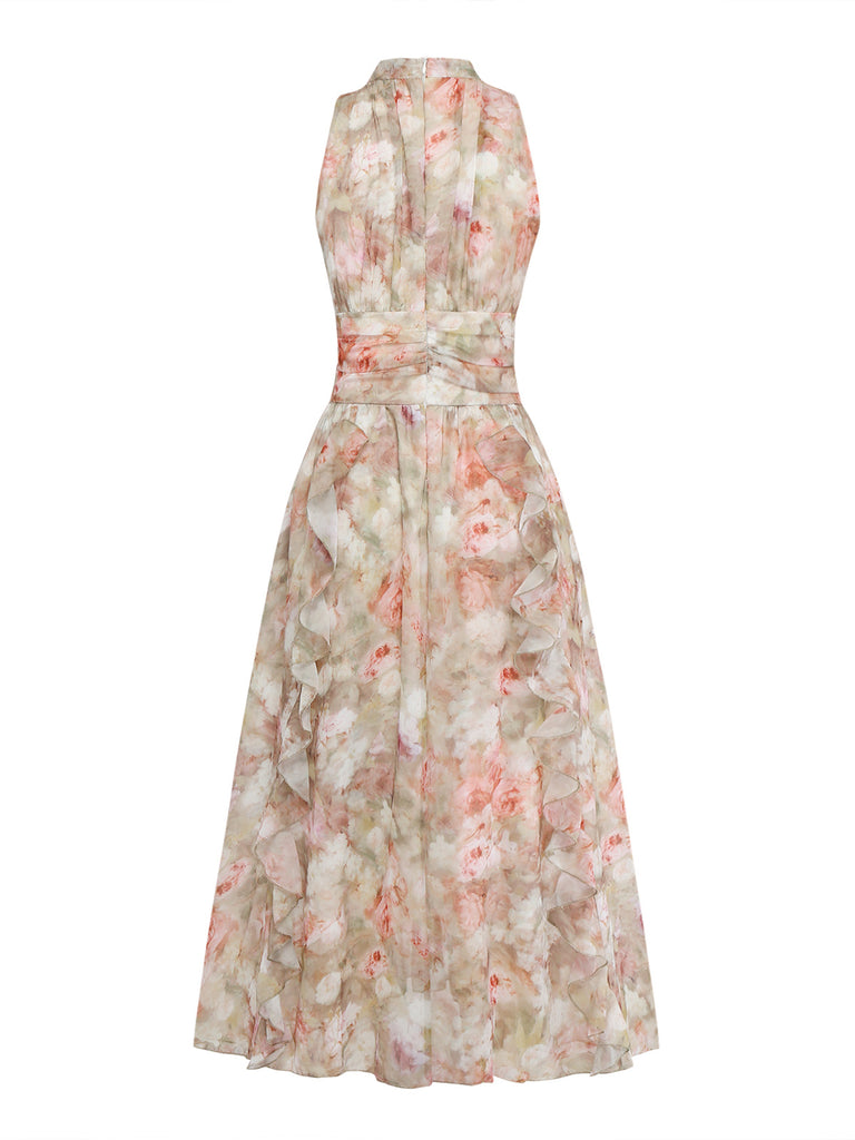 Green Yellow 1940s Floral Dress 4
