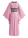 Pink 1980s Gothic Square Neck Batwing Sleeve Tie Dress