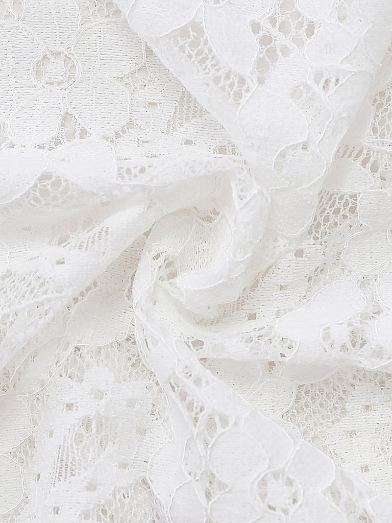 White 1950s Lace V Neck Patchwork Blouse 8
