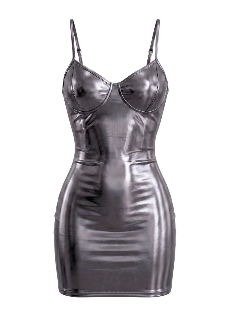 1960s Iridescent Metallic Spaghetti Strap Mini Dress