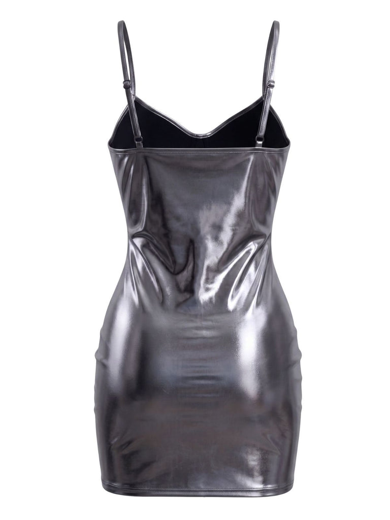1960s Iridescent Metallic Spaghetti Strap Mini Dress