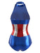 Blue 1980s Star Metallic Superhero Costume Bodysuit