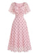 Pink 1940s Polka Dot Puff Sleeve Sweetheart Midi Dress