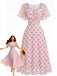 Orange Pink 1940s Polka Dot V Neck Ruffle Dress
