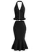 [Pre-Sale] Black 1980s V Neck Two Piece Set 6