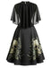 Black 1950s Skull Rose Gothic Cape Sleeve Dress