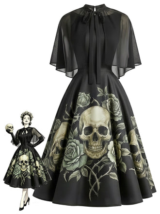 [Pre-Sale] Black 1950s Floral Belted Dress