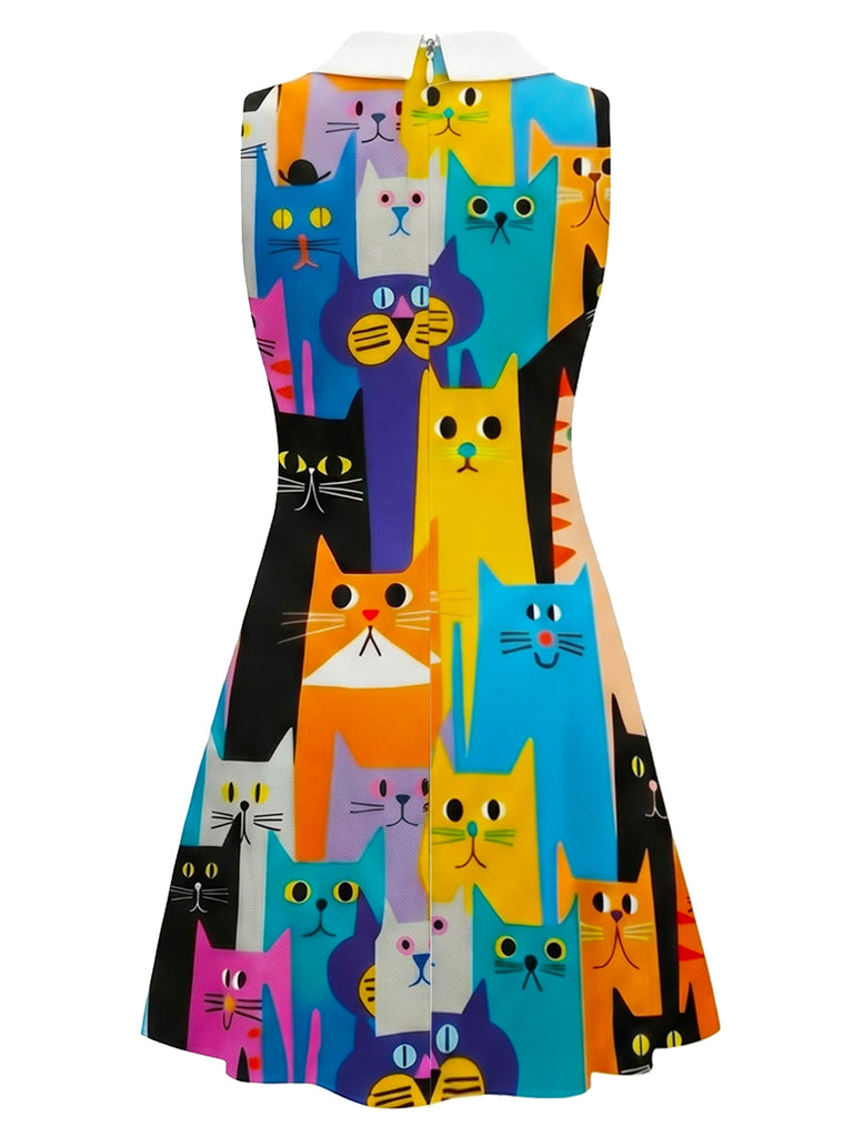 [Pre-Sale] Multicolor 1960s Cats A-Line Peter Pan Collar Dress