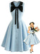 [Pre-Sale] Blue 1950s Sleeveless Bow Tie Collar Dress with Pockets