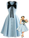 Blue 1950s Sleeveless Bow Tie Collar Dress with Pockets