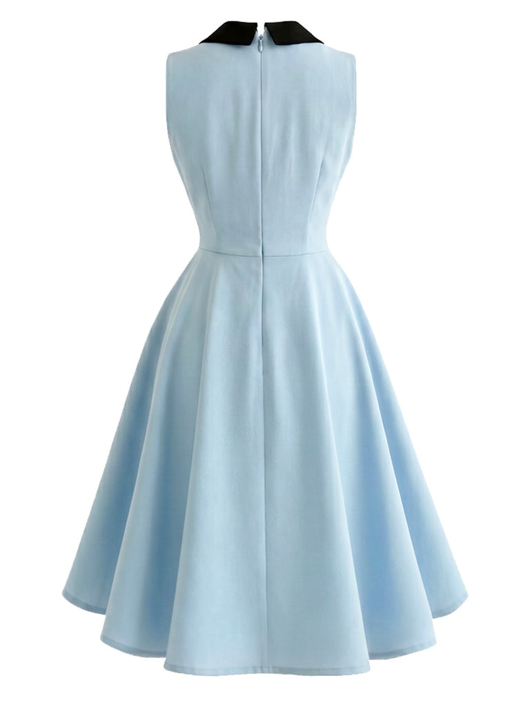 [Pre-Sale] Blue 1950s Sleeveless Bow Tie Collar Dress with Pockets