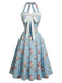 [Pre-Sale] Light Blue 1950s Floral Halter Lace Bow Dress