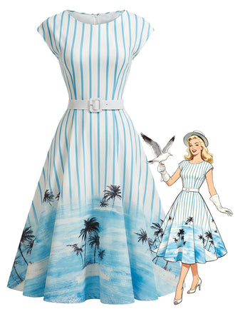 [Pre-Sale] Light Blue 1950s Striped Bow Dress