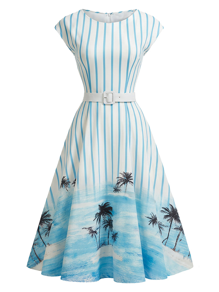 [Pre-Sale] Light Blue 1950s Striped Bow Dress 2