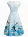 [Pre-Sale] Blue 1950s Striped Palm Tree Print Swing Dress with Pockets