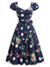[Pre-Sale] Deep Blue 1950s Floral Bow Dress 2