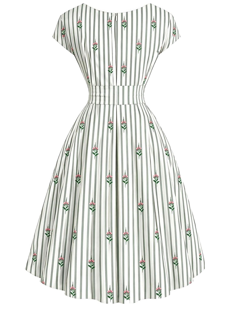 [Pre-Sale] Chartreuse 1940s Striped Vintage Classic Dress 3