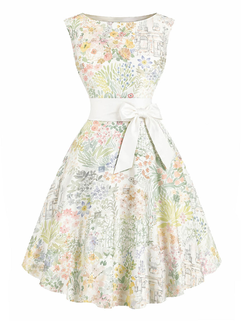 [Pre-Sale] Chartreuse 1950s Floral Bow Vintage Dress 2