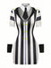 Black White 1970s Floral Striped Dress