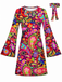 Multicolor 1960s Hippie Psychedelic Paisley Bell Sleeves Mini Dress