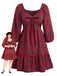 [Plus Size] Red 1950s Plaid V-Neck Waist Bow Swing Dress