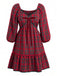 [Plus Size] Red 1950s Plaid V-Neck Waist Bow Swing Dress