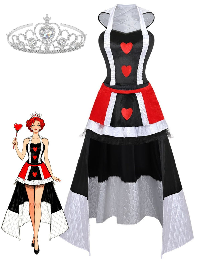 2PCS Black 1930s Red Queen Heart Cosplay Costume Set