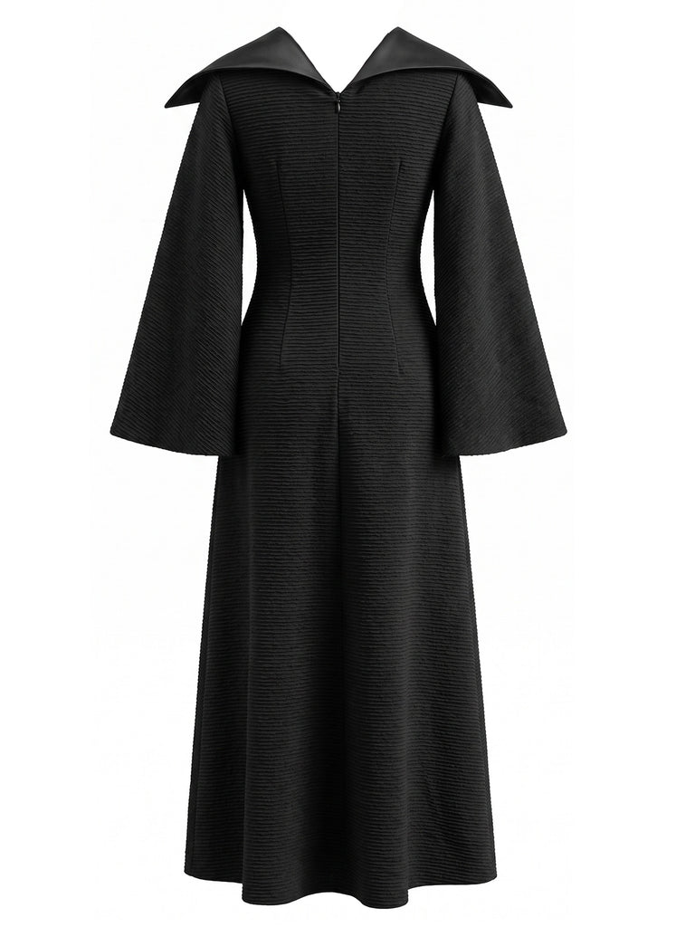 Black 1930s V Neck Dress 2